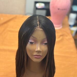 Lace closure synthetic machine Wig with blonde Highlights bob